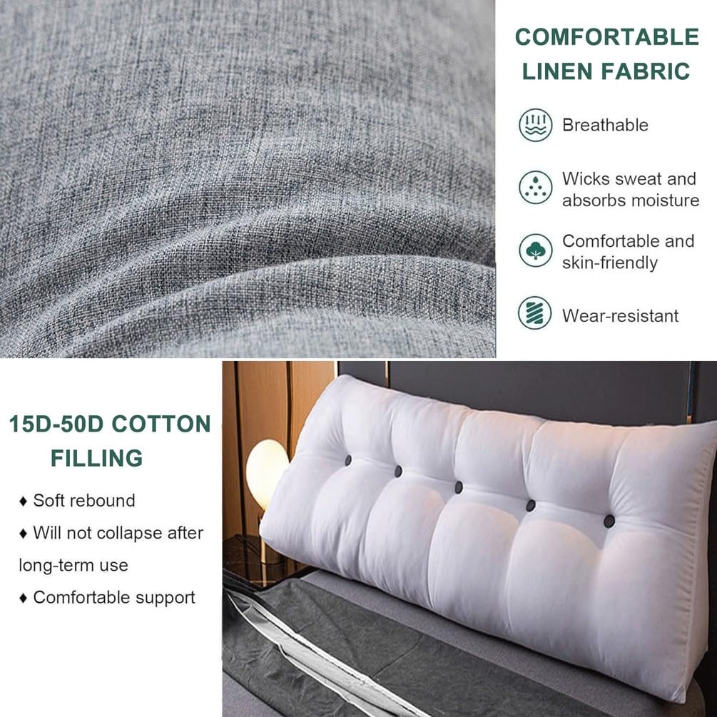 Generisch Keilförmiges Kopfteilkissen Für Doppelbett Und Einzelbett, Großes Keilkissen Zur Lendenwirbelstütze Mit Tasche, Lesekissen Mit Gewaschener Baumwolle, Für Bett,Tatami,Dark Gray,150x50x20cm