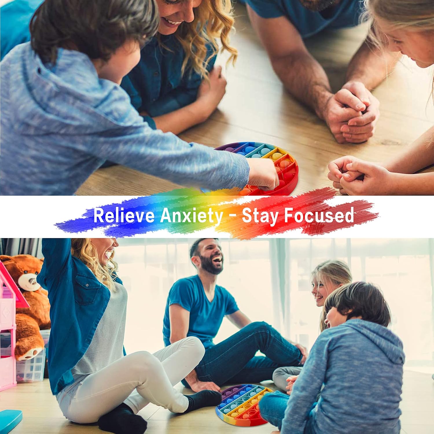 Push Pop Bubble Fidget Sensory Toy Silicone Stress Reliever Push Fidget Pop Toy Squeeze Sensory Toy for Kids with ADD, ADHD or Autism