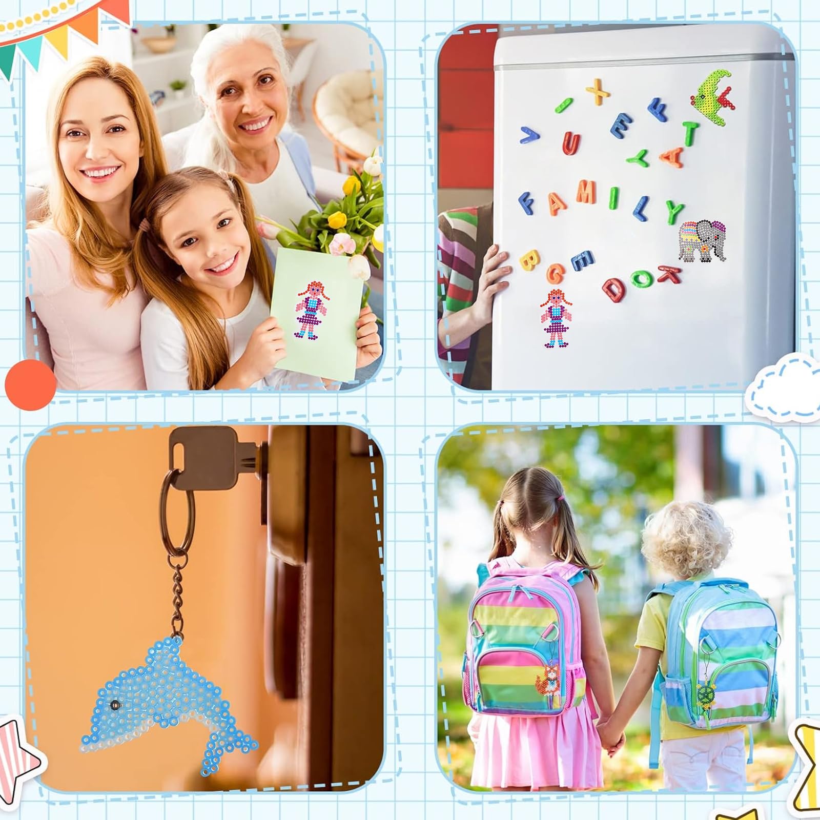 Wekuw Base per Perline da Stirare, 15 Pezzi Pegboard per Perline a Fusione Bambini Fai da Te Artigianali Base per Modelli Divertimento Creativo