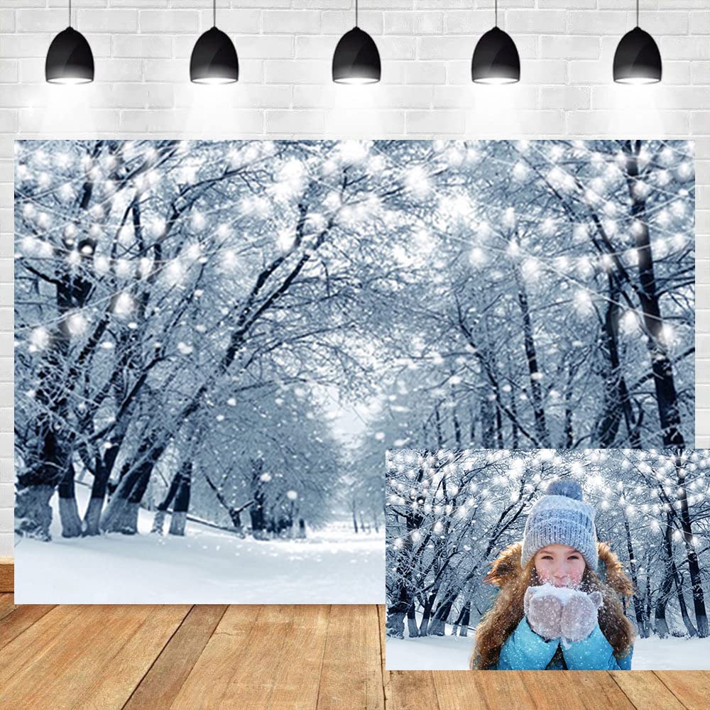 OERJU 15x10ft Winter Scene Backdrop Snow Forest Trees Wonderland Scenery Landscape Photography Background Christmas New Year Party Decoration Banner
