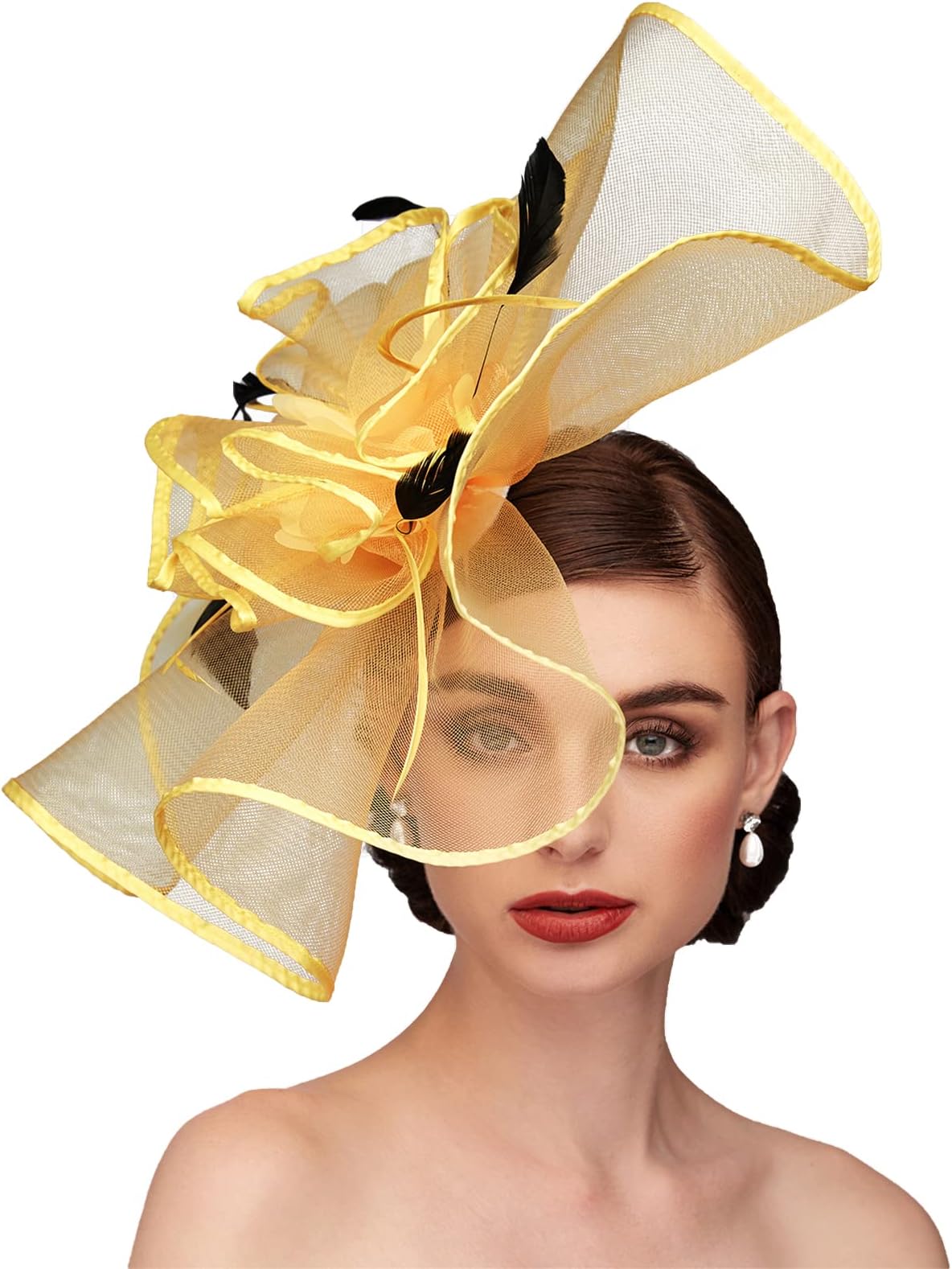 TS Fascinators Hat with Mesh Feather Hair Clip Tea Party for Wedding Cocktail Party Halloween Special Occasion