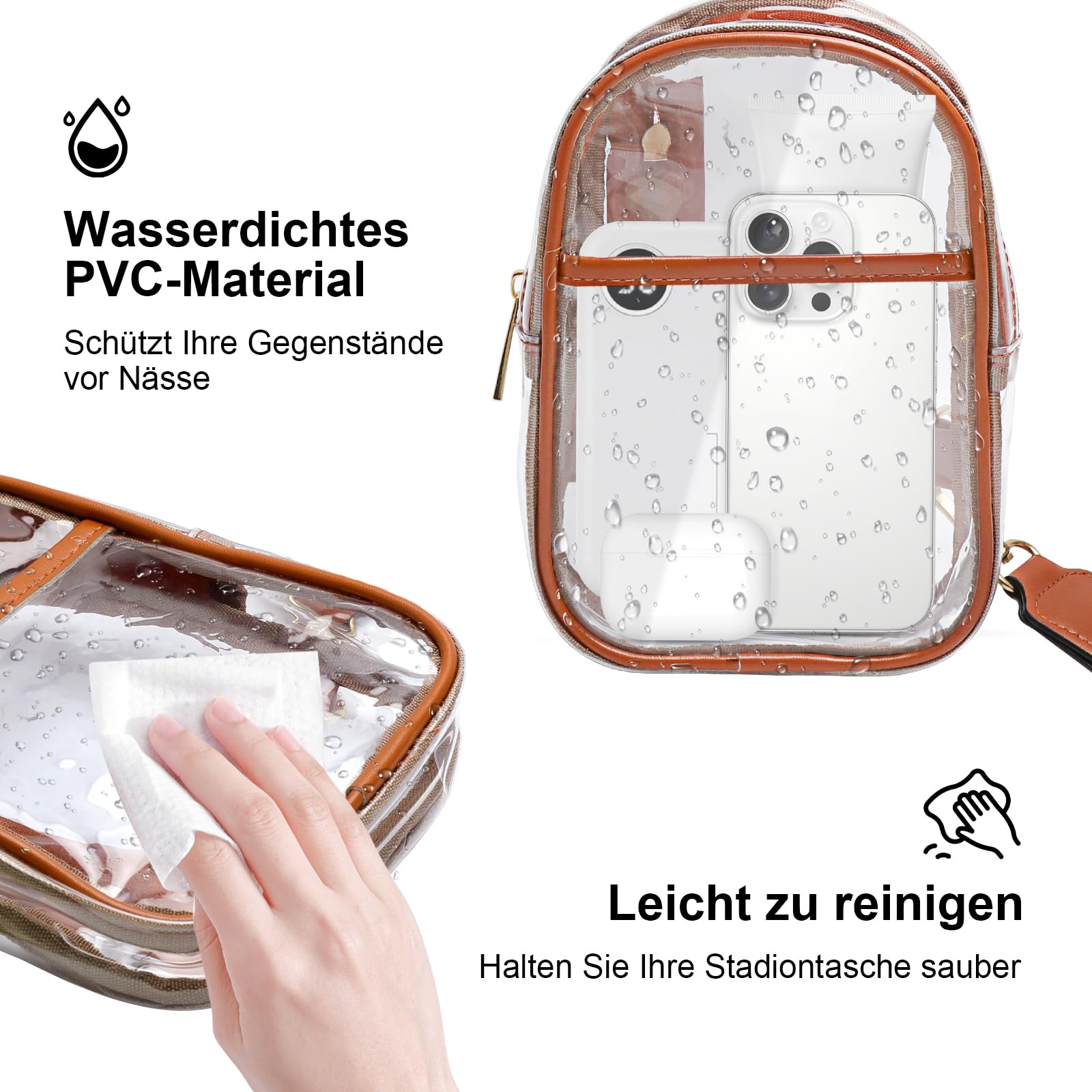 APOMOONS Bolsa Transparente PVC Impermeable de Concierto con Correa Ajustable Crossbody para Mujeres Hombres