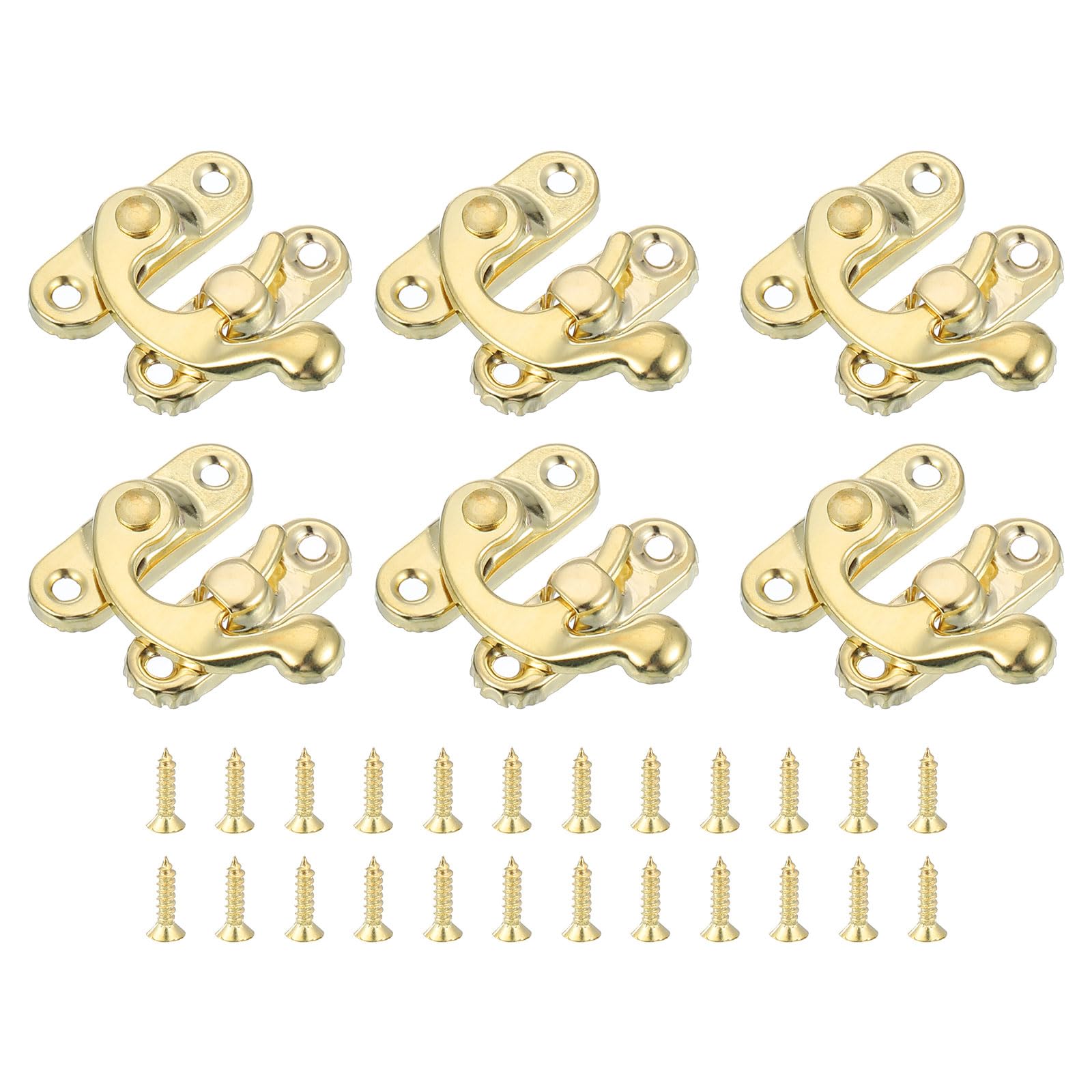 QUARKZMAN 6pz Vintage Serratura Chiavistello, 27 x 32mm Mini Chiavistello Braccio Oscillante Chiavistello Sinistro Gancio Chiavistello con Viti per Scatola Gioielli Valigia Cassetta, Oro