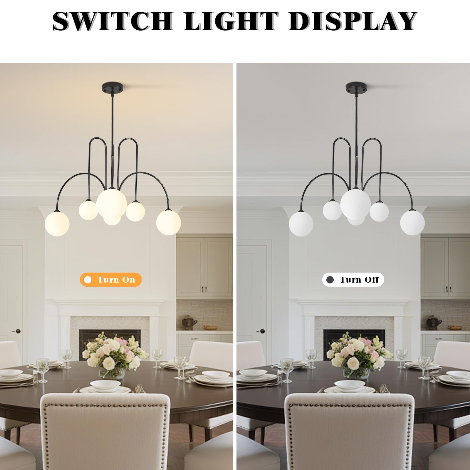 KCO Lighting Lampadario Sfere Soggiorno, Lampadario Sputnik 6 luci nero con Sfere in Vetro, Design Moderno per Sala da Pranzo, Camera da Letto, Ingresso e Cucina
