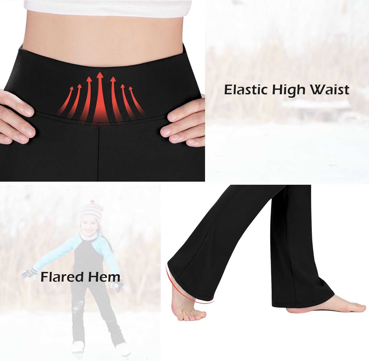 BIG ELEPHANT Girls Fleece Lined Flare Leggings – Warm Winter High Waisted Athletic Bell Bottom Pants for Kids - Image 4