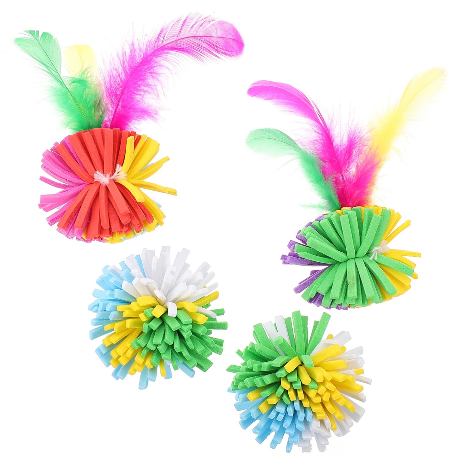 VICASKY 4Pcs Colorful Cat Balls with Plume Interactive Teasing for Cats Fun and Engaging Scratching Balls for Reducing Furniture Damage and