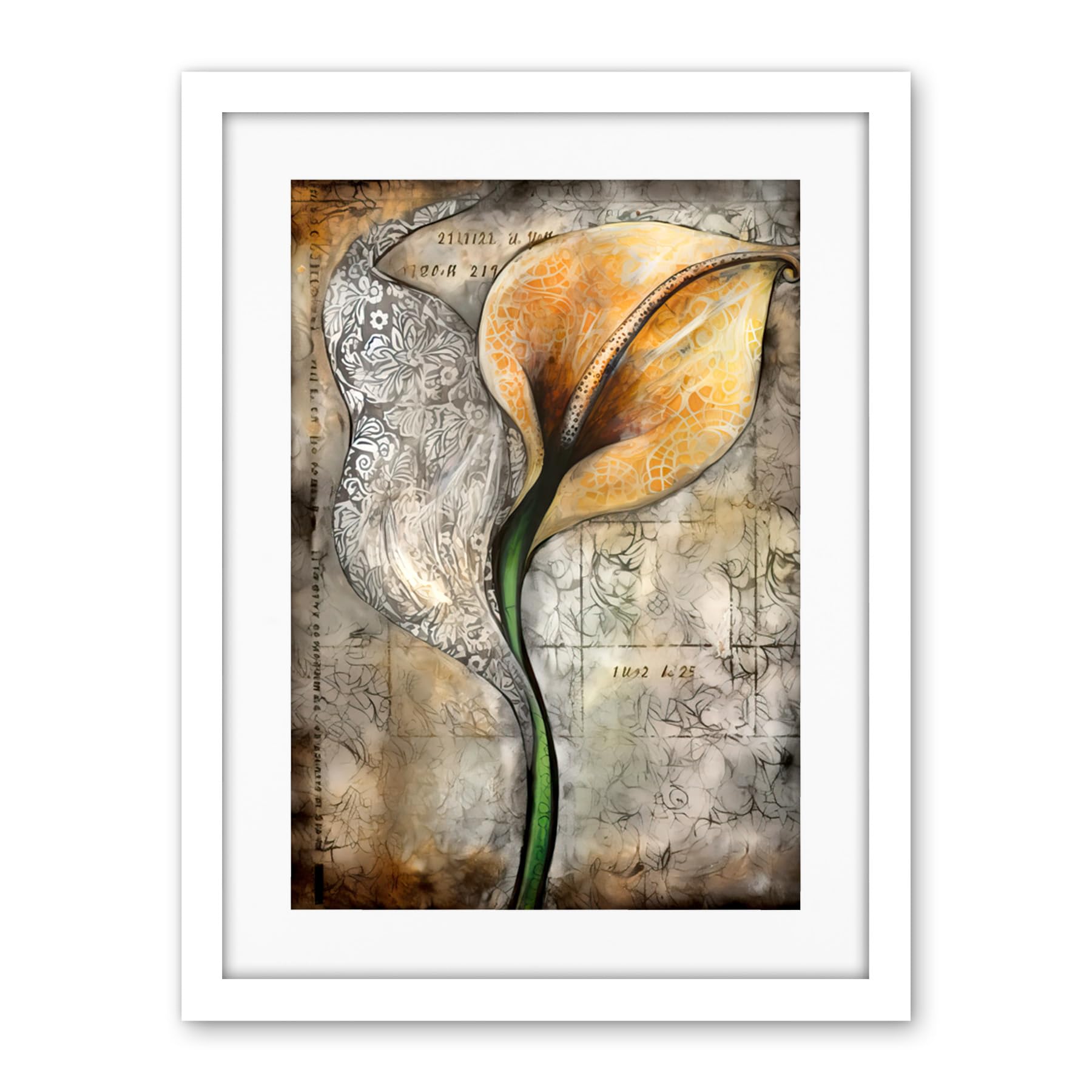 Artery8 Batik Style Pattern Calla Lily Flower Bloom Artwork Framed Wall Art Print 18X24 Inch