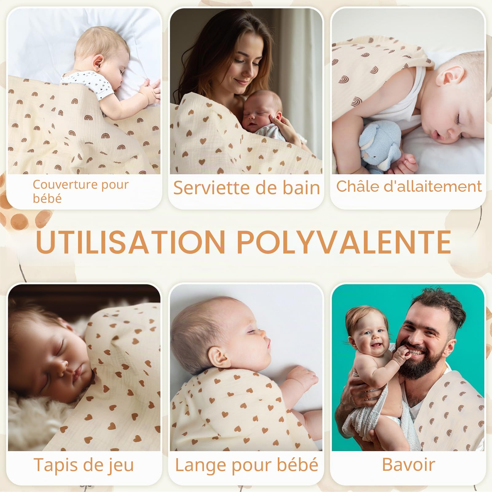 GSrenyu Lot de 2 chiffons en mousseline pour bébé 100 x 100 cm - Couverture d'emmaillotage - Grande mousseline - Essentiels pour nouveau-né