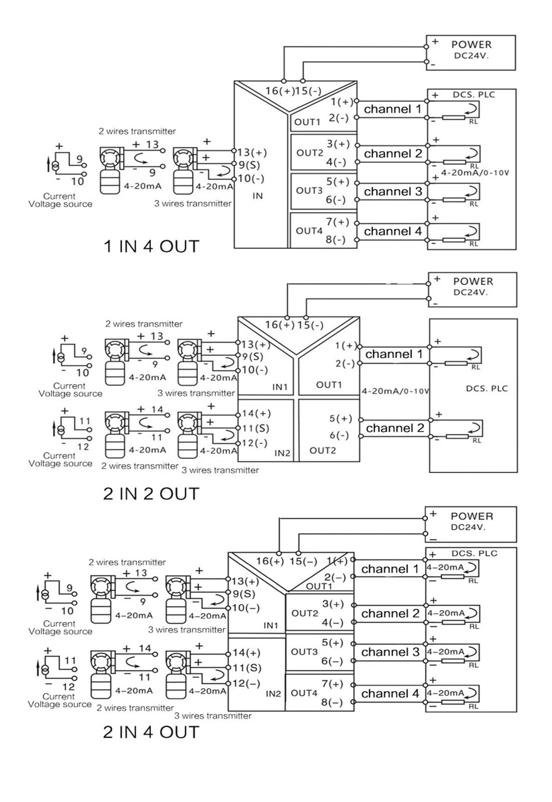 Isolateur de signal 0-5V DC 24V DC 220V AC 4-20mA 0-20mA 0-10V 1-5V Transmetteur de signal analogique 1 entrée 2 sorties 1 entrée 3 sorties (1 in 4 out,0-5V to 1-5V,AC220V)