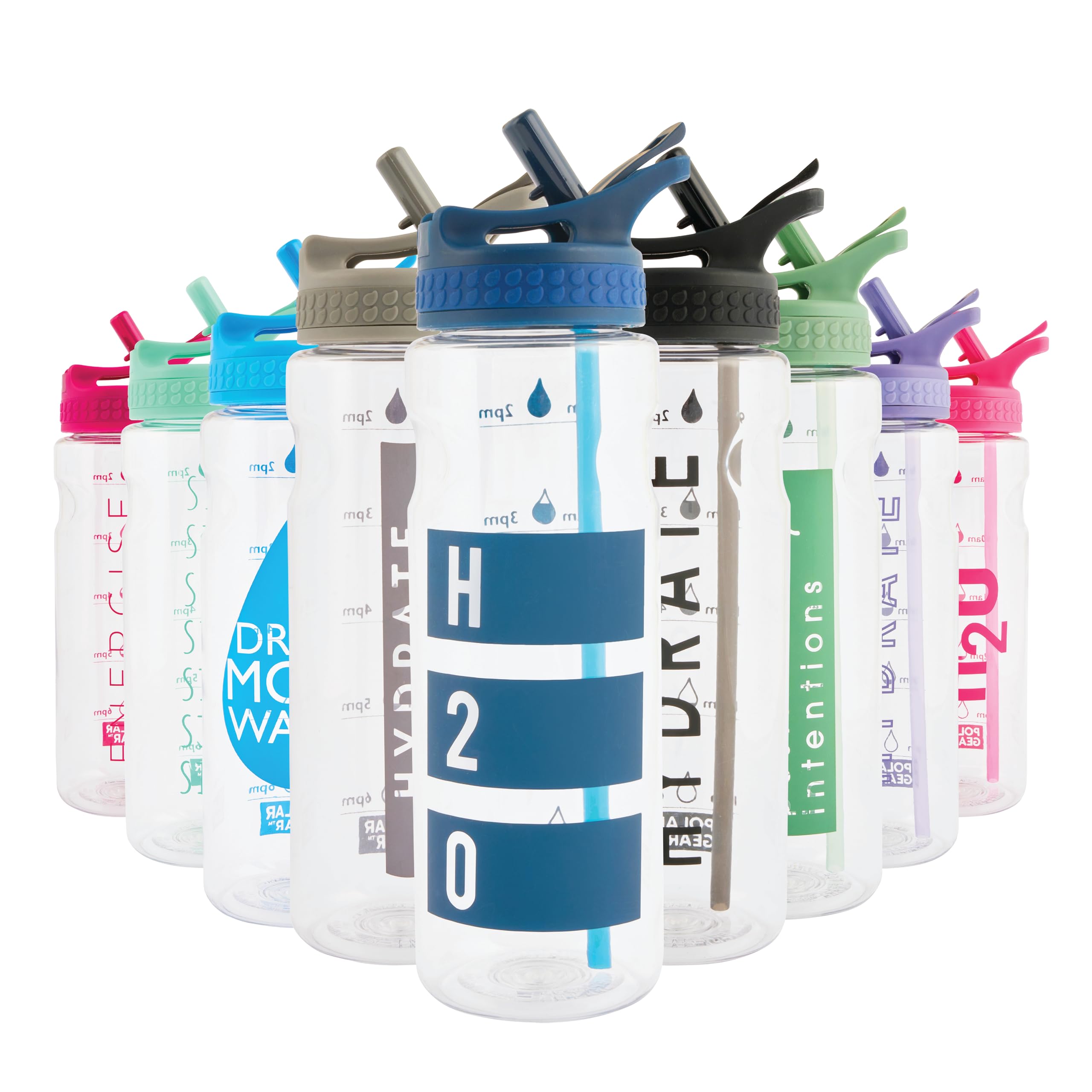 Polar Gear Motivational 750ml Water Bottle With Straw - BPA Free, Time Markings - Running & Sports Bottle, Reusable for Work, School, Cycling, Indigo