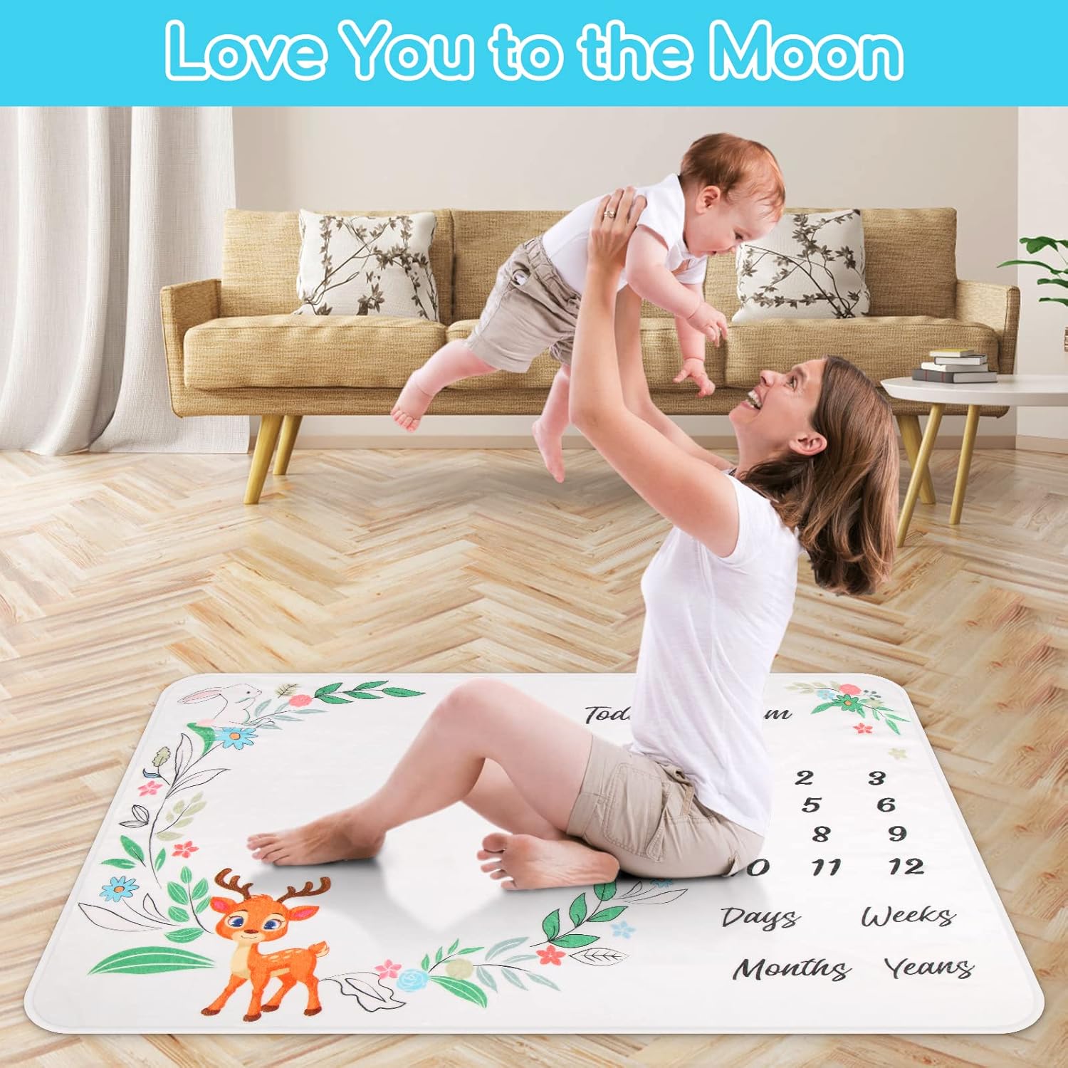 Baby Monthly Milestone Blanket, 51"x40" Newborns Month Blanket Gift for Baby Shower, Soft Plush Photo Prop Blanket for Boy&Girl