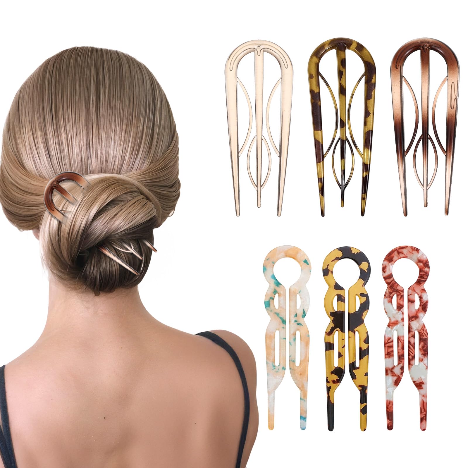 6Pcs Hair Pin for Women, Prestige French HairPin, Strong Durable Flat HairClips for All Hairs, Cute Hair Fork Hairs Styling Accessories for Party Valentine's Day(2 Styles)