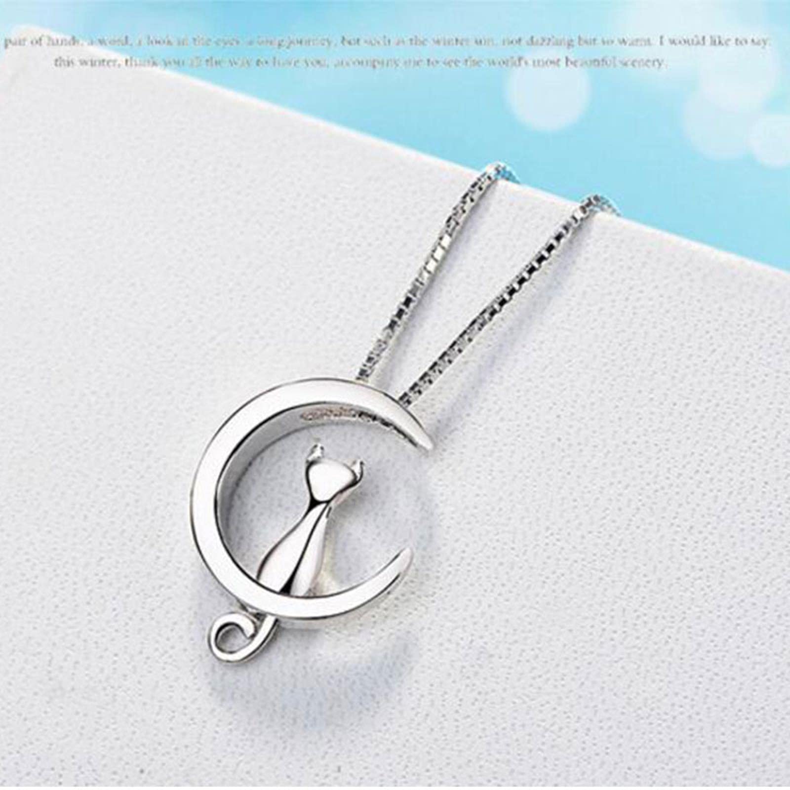Collana con ciondolo da donna in argento sterling con Gatto sulla Luna