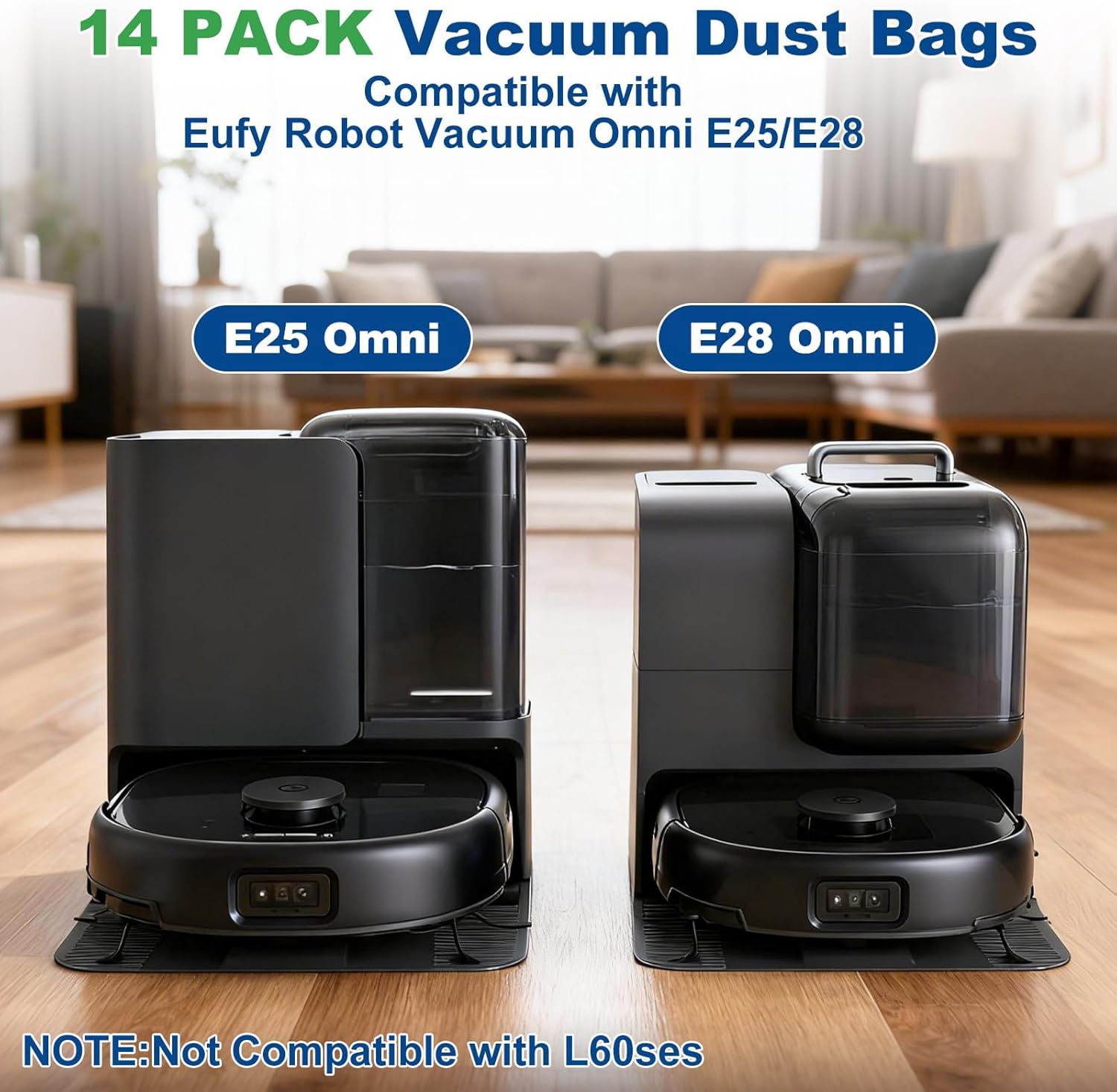 14 Pack E25 E28 Dust Bags Compatible with Eufy E25 Omni /E28 Omni Robot Vacuum, 3L Large Capacity, Leak-Proof Design, 4-Layer Filtration System Disposable Replacement Bags for E25/E28 Omni