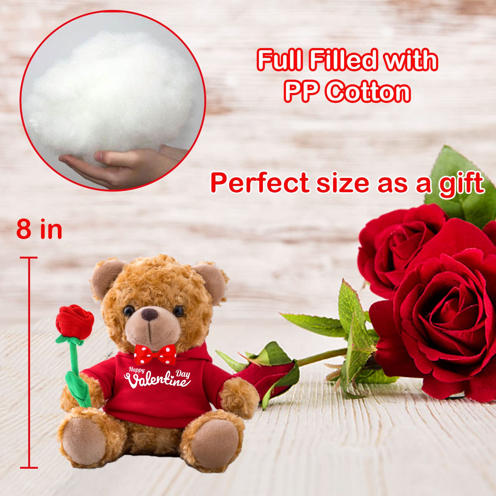 Personalized Valentine Teddy Bear With Rose & Bow - Custom Name/Text Plush Gift For Her/Him, 11 Inch - View #9
