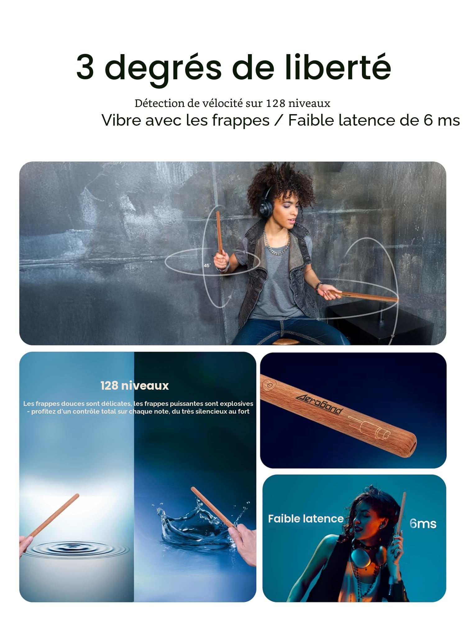 AEROBAND Ensemble de Batterie Electronique PocketDrum2 MAX, Baguettes d'Air & Pédales & Adaptateur Bluetooth, Jouez à la Batterie Partout et à Tout Moment, 8 Sons et USB Midi Cadeau pour Adolescents