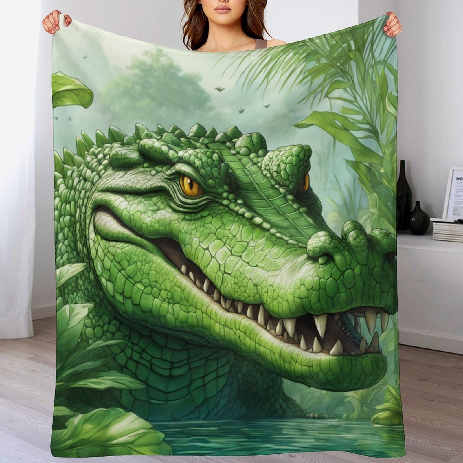 Manta de franela de cocodrilo ligera y lavable para cama de 130x150