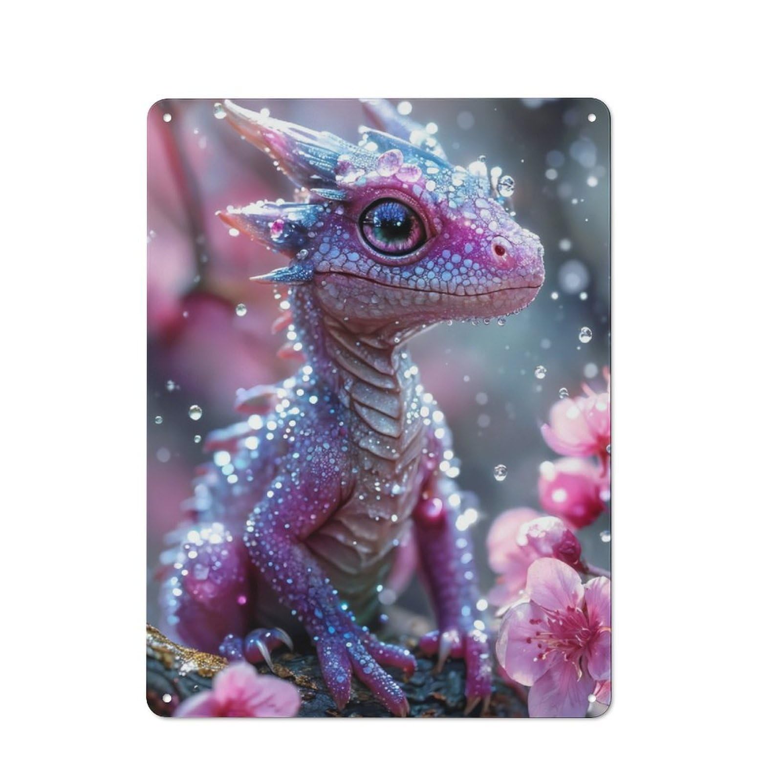 Junmoney Soft Pink Baby Dragon Rustic Metal Sign 40X30cm Featuring For Hallway Wall, For Collectors Decorating Hallways And Entrance Areas