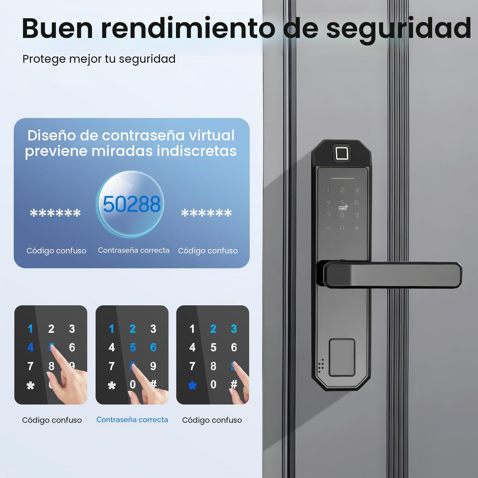 Cerradura de puerta con huella dactilar en negro, cerradura electrónica con huella dactilar, cerradura inteligente táctil, con huella dactilar y entrada por teclado, para apartamentos, hoteles