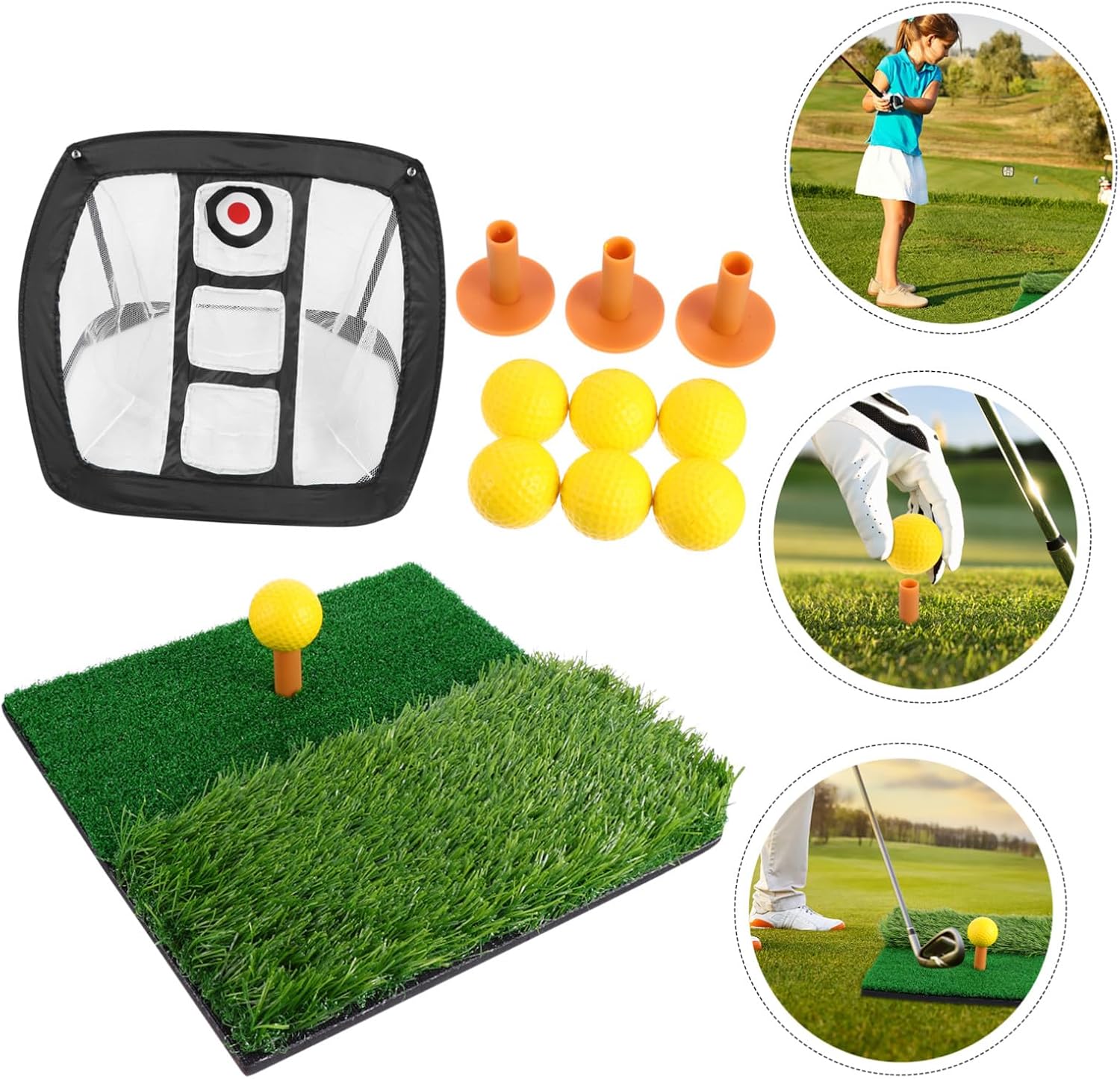 1set Nylon Golf Practice Net Set Hitting Mat Tee Accessories and Pu Indoor Training Range Accuracy and Convenient Storage