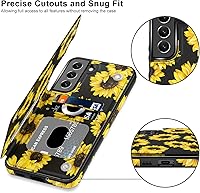 Vista 3 de LETO Funda para Galaxy S21 FE, Funda de Cartera de Cuero con Tapa Tipo Folio con Diseños de Flores de Moda para Niñas y Mujeres, con Ranuras