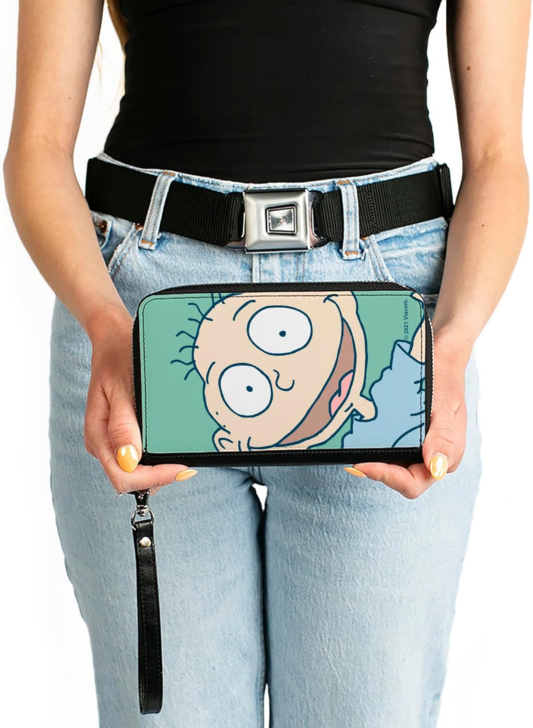 Nickelodeon Wallet, Zip Around, Rugrats Tommy Pickles Face Close Up Seafoam Green, Vegan Leather - Image 3