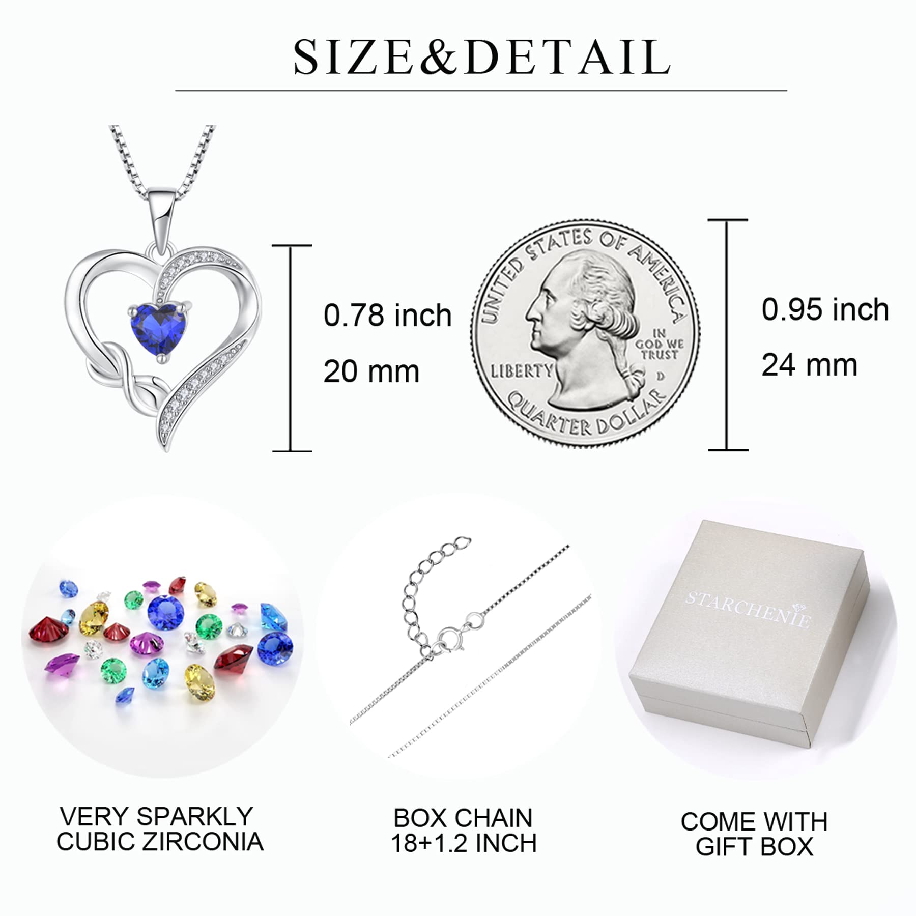 starchenie Collana Cuore Infinito Donna Argento 925 con Pietra Portafortuna Zirconi Ciondolo Regalo Gioielli di Compleanno Anniversario