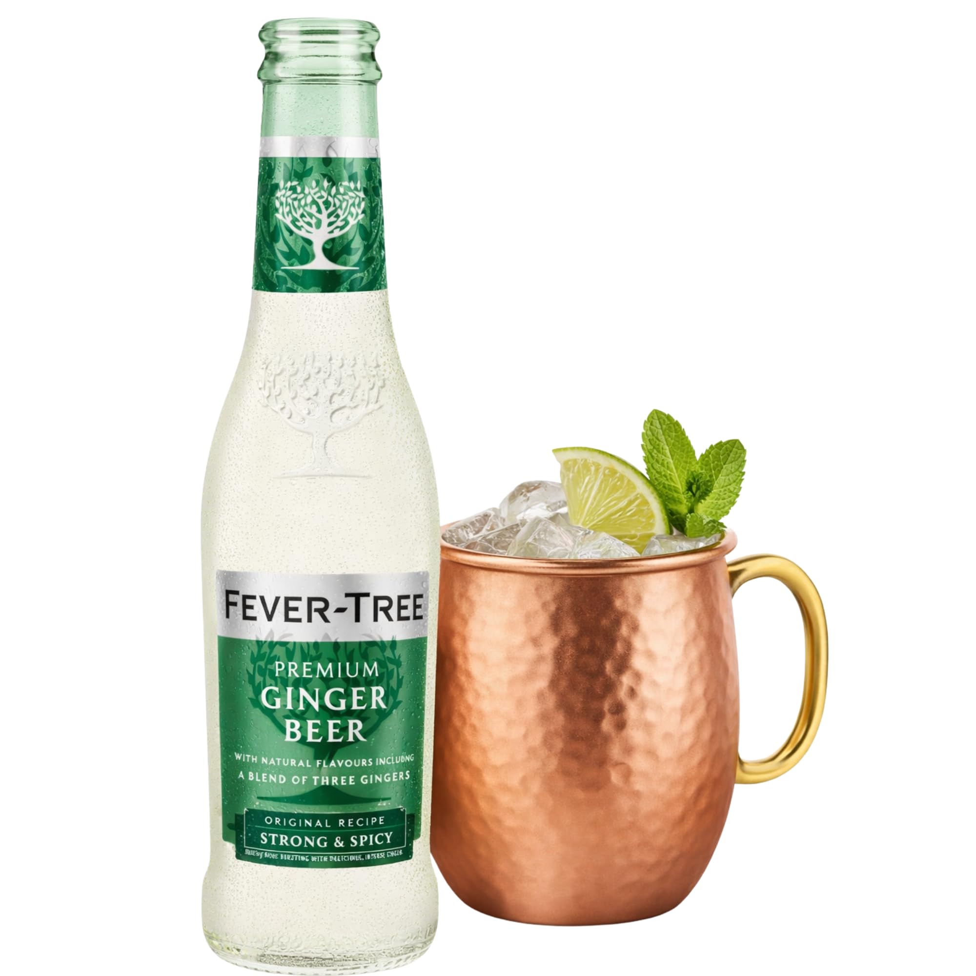 Ginger Beer - Fever Tree | Moscow Mule auténtico | Jengibre natural africano | Sin edulcorantes ni conservantes | Ideal para coctelería - Pack 4x200ml