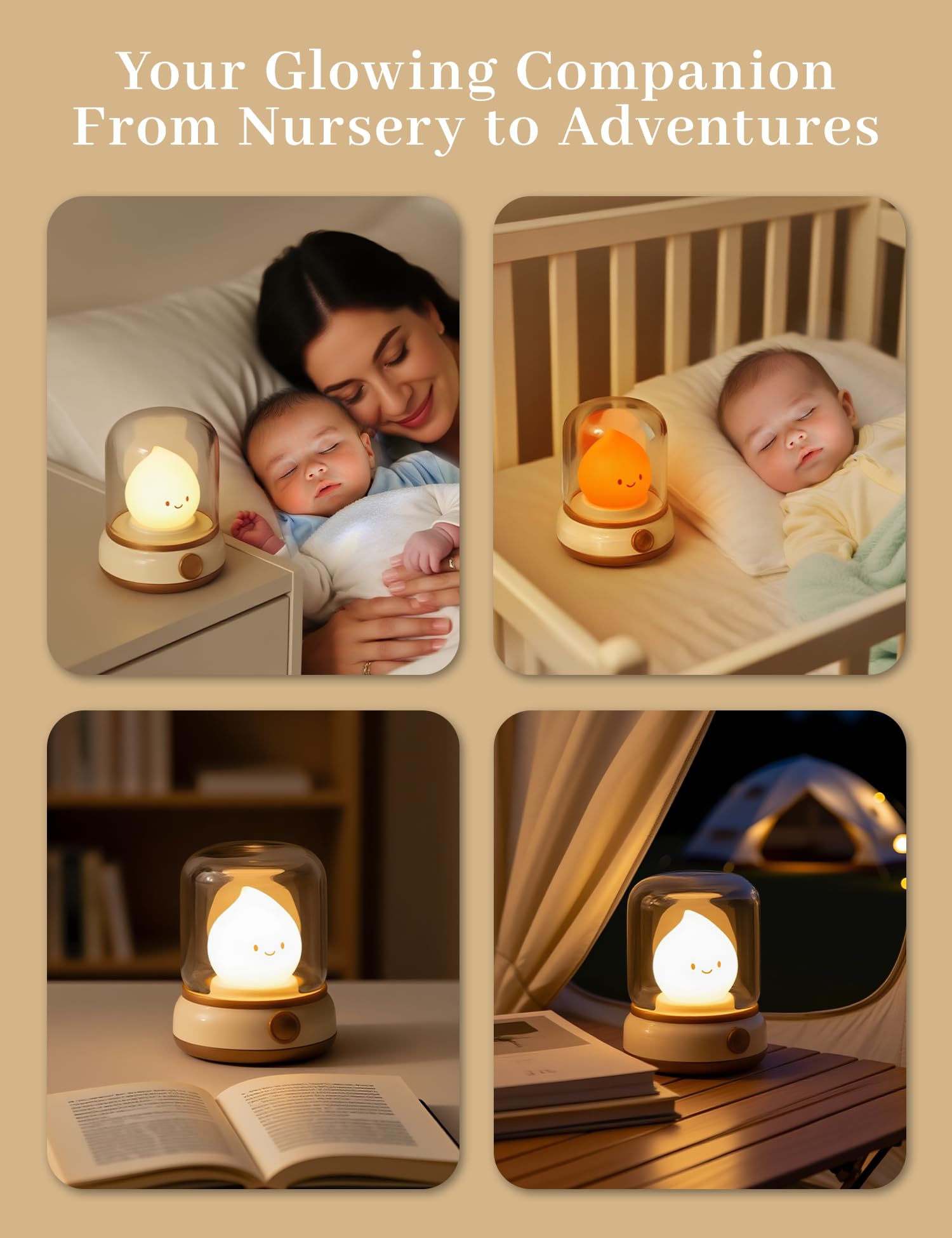 IHALO Carino Luce Notturna Bambini Lampada da Comodino, Dimmerabile Alla Paraffina Lampada Led Ricaricabile Luce Notturna, Timer Lampada Comodino, Luminosità Regolabile Neonato Cameretta, Campeggio