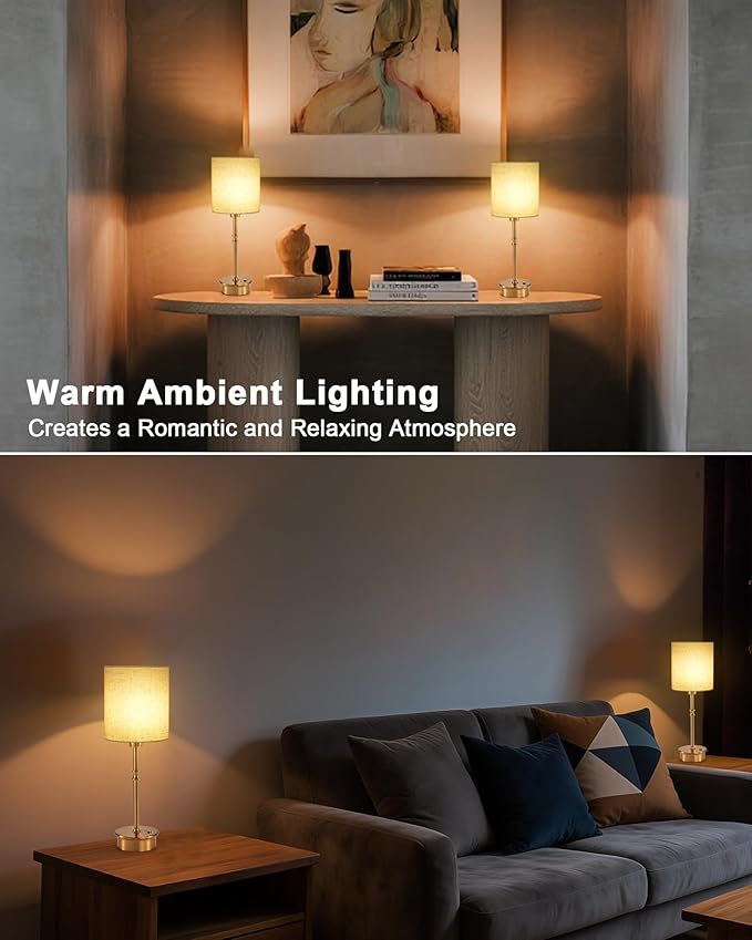 UMEXUS UMEXUS 16" Rechargeable Cordless Table Lamp Set of 2, Dimmable, Touch Control, Linen Shade, Small Battery Powered Lights, Gold Ambient Lighting for Living Room Bedroom Nightstand photo 2