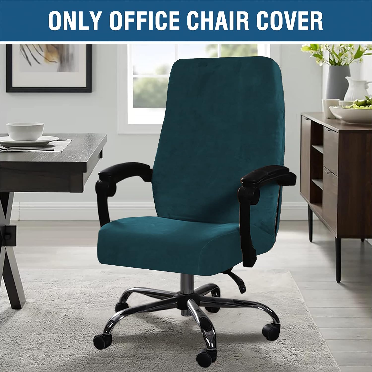 H.VERSAILTEX Velvet Home Office Chair Covers Stretchable Computer Desk Chair Covers Mid - High Back Universal Executive Boss Gaming Chair Covers Removable Machine Washable, Dark Teal