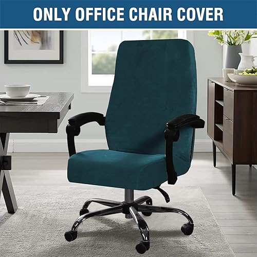 Miniatura 2 de H.VERSAILTEX Fundas de terciopelo para sillas de oficina en casa, fundas elásticas para sillas de escritorio de computadora, respaldo medio y alto,