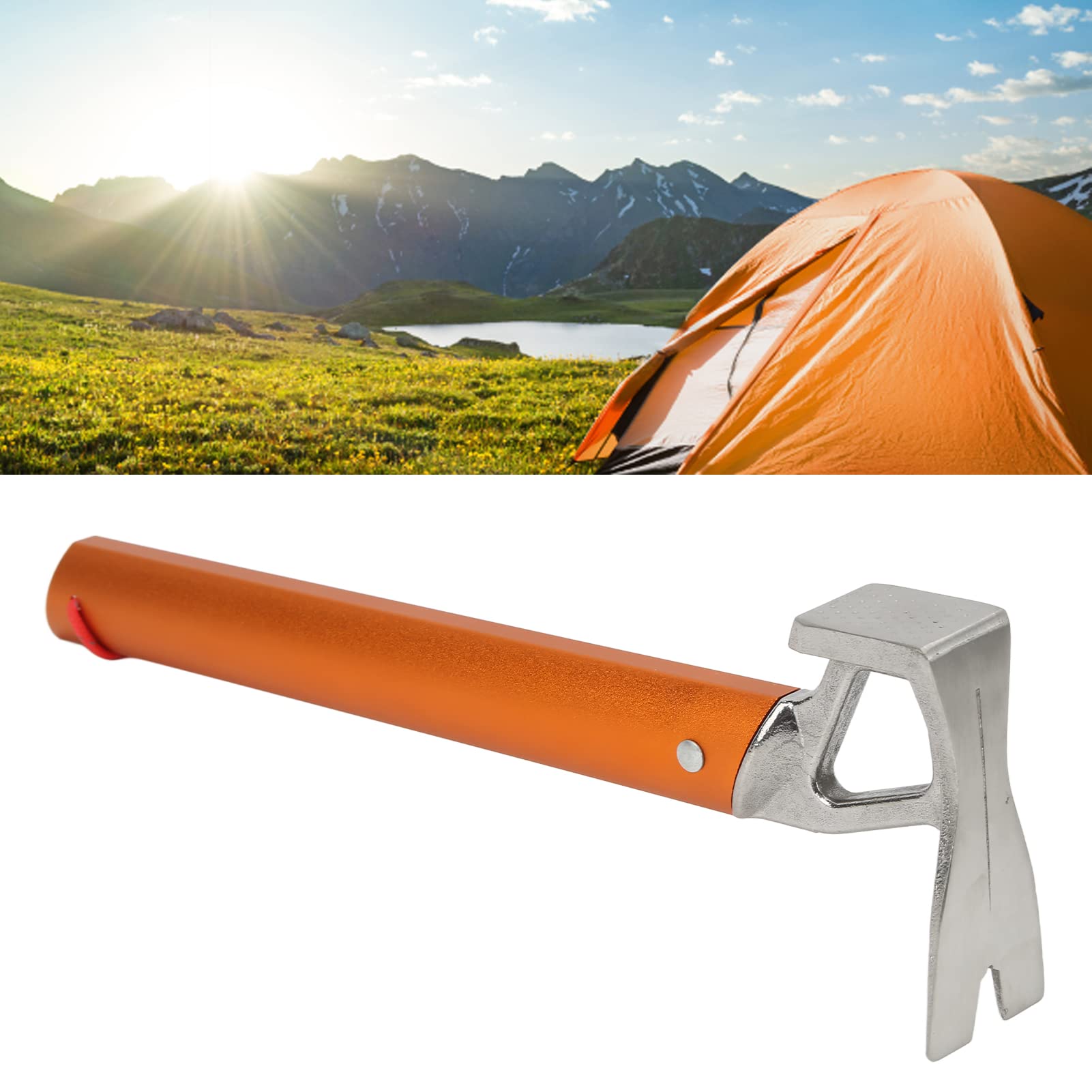 Marteau à piquets pour Tente de Camping en Plein air Multifonctionnel, poignée légère en Alliage d’Aluminium avec tête en Acier à Haute teneur en Carbone, extracteur de piquets de (Orange)