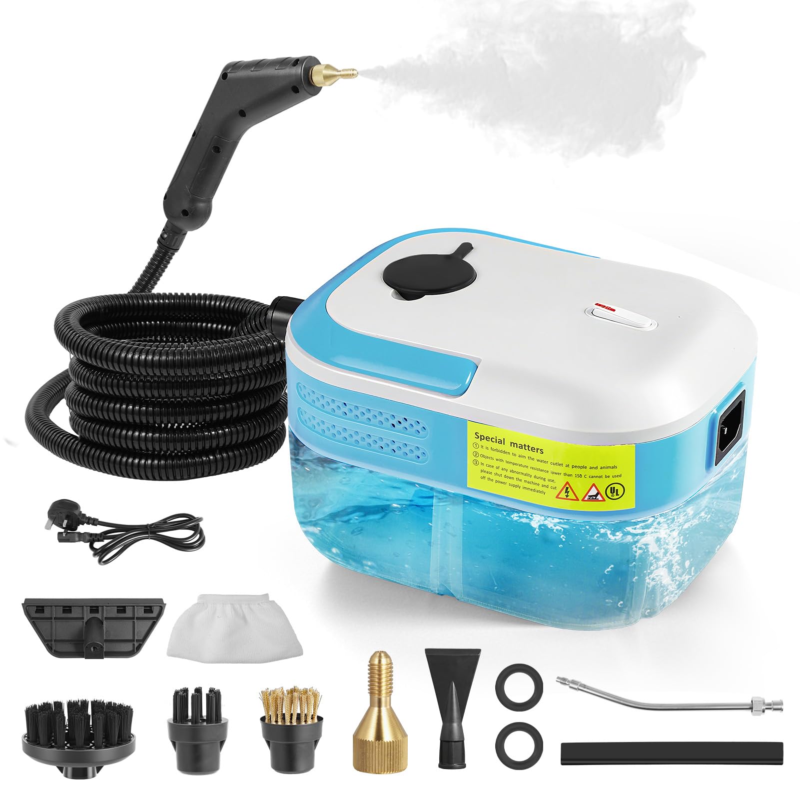 Limpiador a Vapor Portátil 2200W con 12 Accesorios, 1,4L Depósito, para Baño Patio Azulejos Juntas Suelos