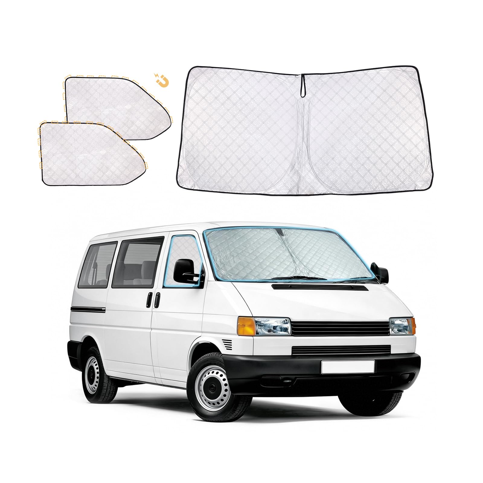 YGYQZ 3-częściowy zestaw ochrony przeciwsłonecznej na przednią szybę samochodu dla VW T4 | Składana osłona przeciwsłoneczna na przednią i boczne szyby wewnętrzne | Magnetyczna osłona przeciwsłoneczna