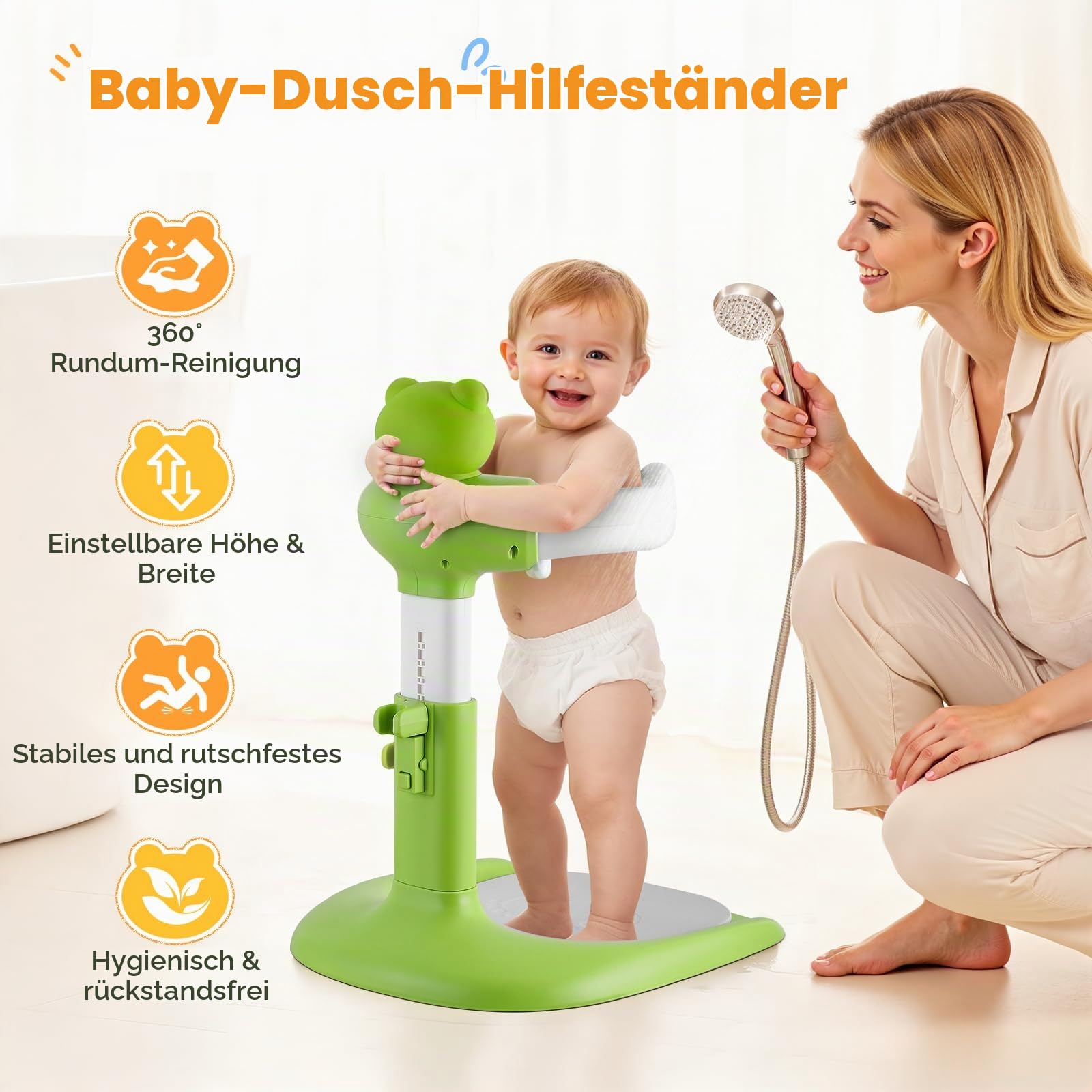 Baby Dusche Ständer,Baby Badewanne Stand mit rutschfester Basis, Duschhilfe Zum Stehen Für Babys,Duschhilfe Faltbar Badewanne Ständer von 6–36 Monaten