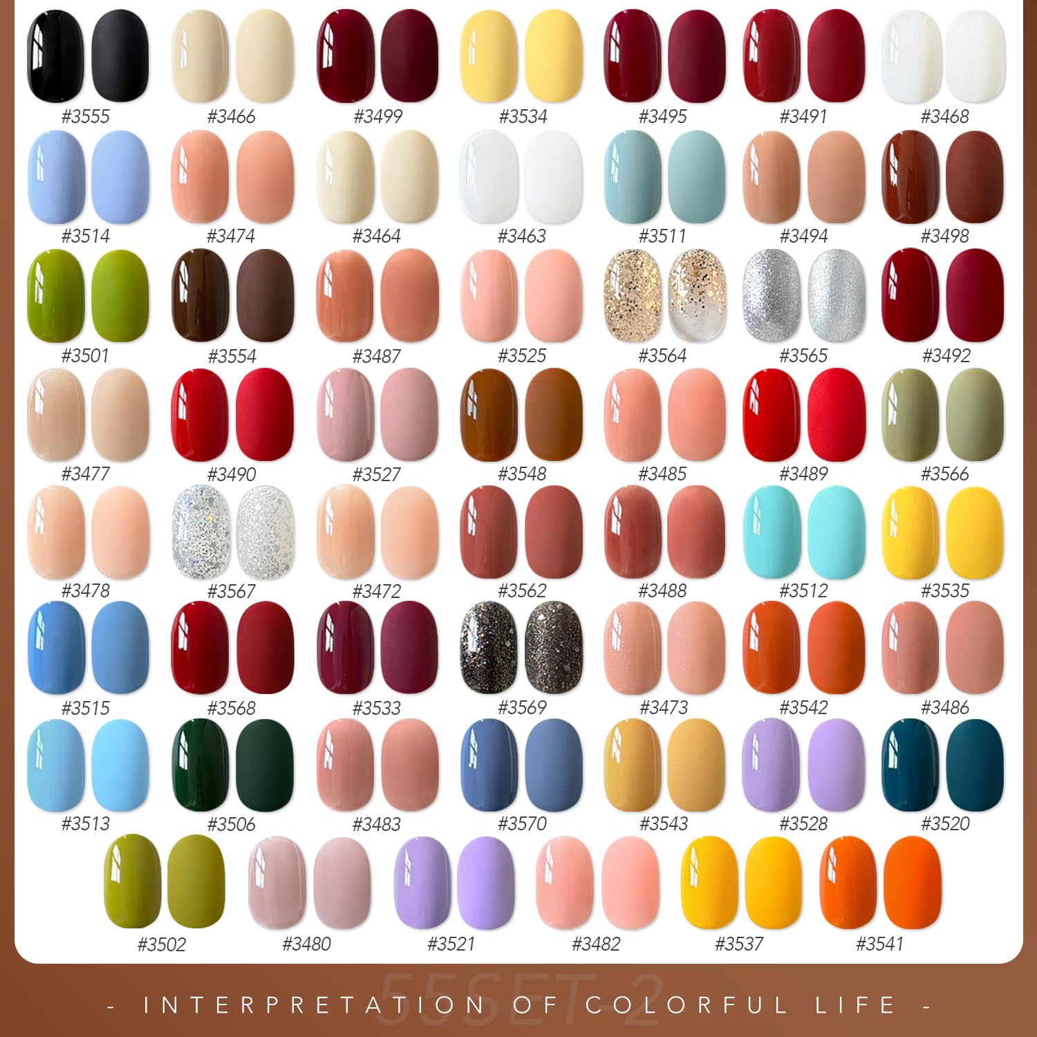 GAOY 60 Pcs Gel Nail Polish Set, 55 Colors All Season Gel Polish Kit Red Nude Black White Burgandy with 5 Pcs Soak off Base Glossy Matte Glitter Top Coat & Builder for Nail Art DIY Manicure at Home