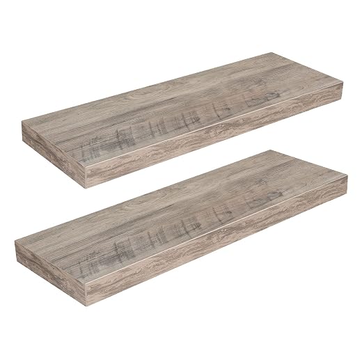 HOOBRO Floating Shelves, Wall Shelf Set of 2, 23.6 Inch Hanging Shelf with Invisible Brackets, for Wall Decor in Bathroom, Bedroom, Toilet, Kitchen, Living Room, Office, Greige BG60BJ01G1