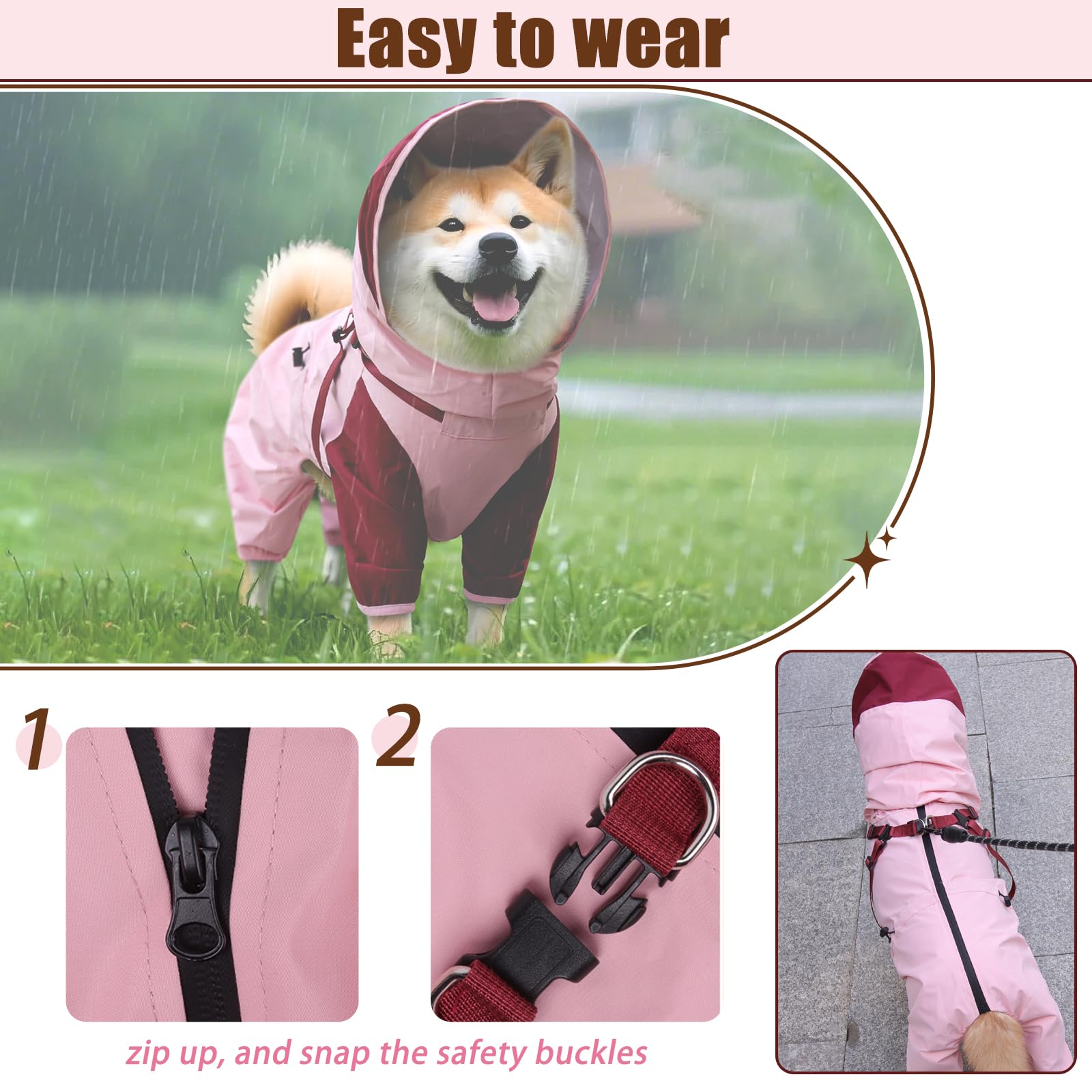 Duuclume Dog Raincoat,Waterproof Dog Jacket with Detachable Hood and Elastic Adjustable Buckles - Image 4