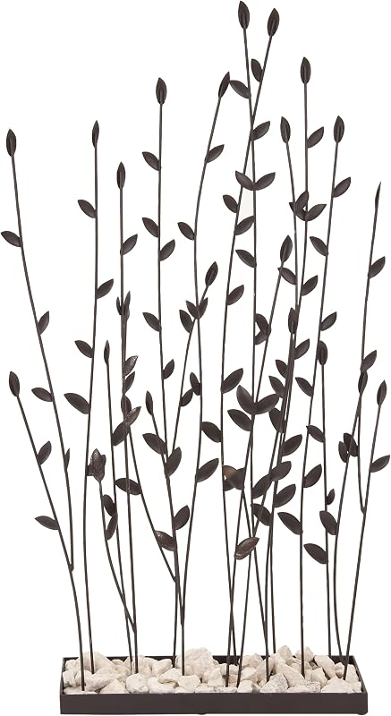 Deco 79 Escultura decorativa floral de metal para decoración del hogar, estatua con piedras sueltas, figura decorativa de 14 x 5 x 31 pulgadas, color negro