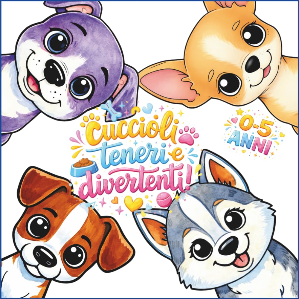 Cuccioli Teneri e Felici: Libro da Colorare per Bambini 2-5 Anni: Disegni Grandi e Facili per Imparare a Colorare con cuccioli, Cagnolini Divertenti – Regalo Ideale per Sviluppare la Manualità.