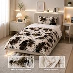 2 Pcs Cow Print Faux Fur Duvet Cover Set, Twin Fluffy Bedding, Brown | Shaggy Furry Texture with Hidden Zipper and Corner Ties, Adds Cosy Western Style To Dorms, Bedrooms and Guest Rooms