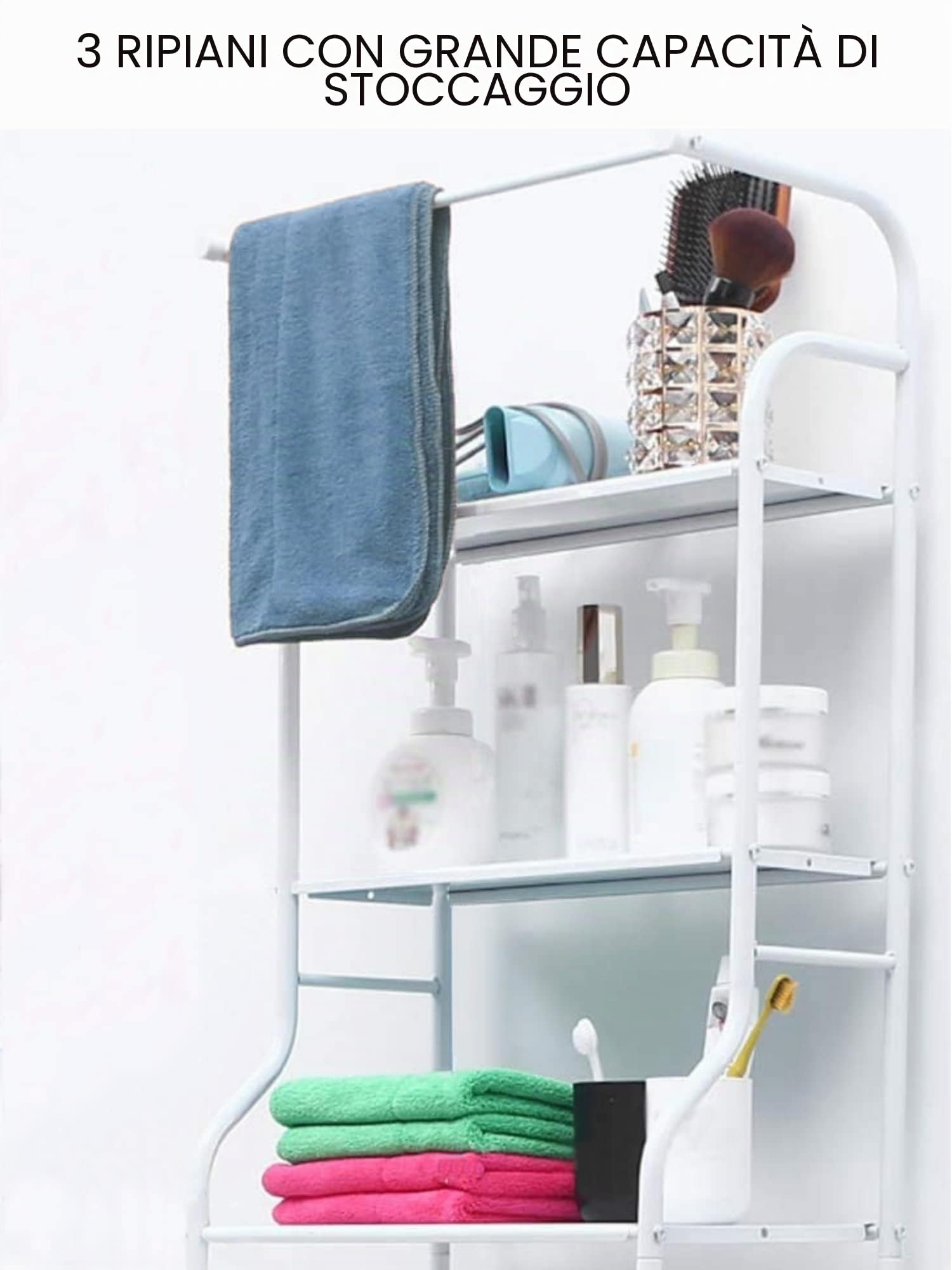 MAGIC SELECT Scaffale del Bagno su WC | Ripiano Portaoggetti Impermeabile | Mensola Organizer Multiuso | Risparmia Spazio con 3 Ripiani | Gambe Regolabili in Altezza