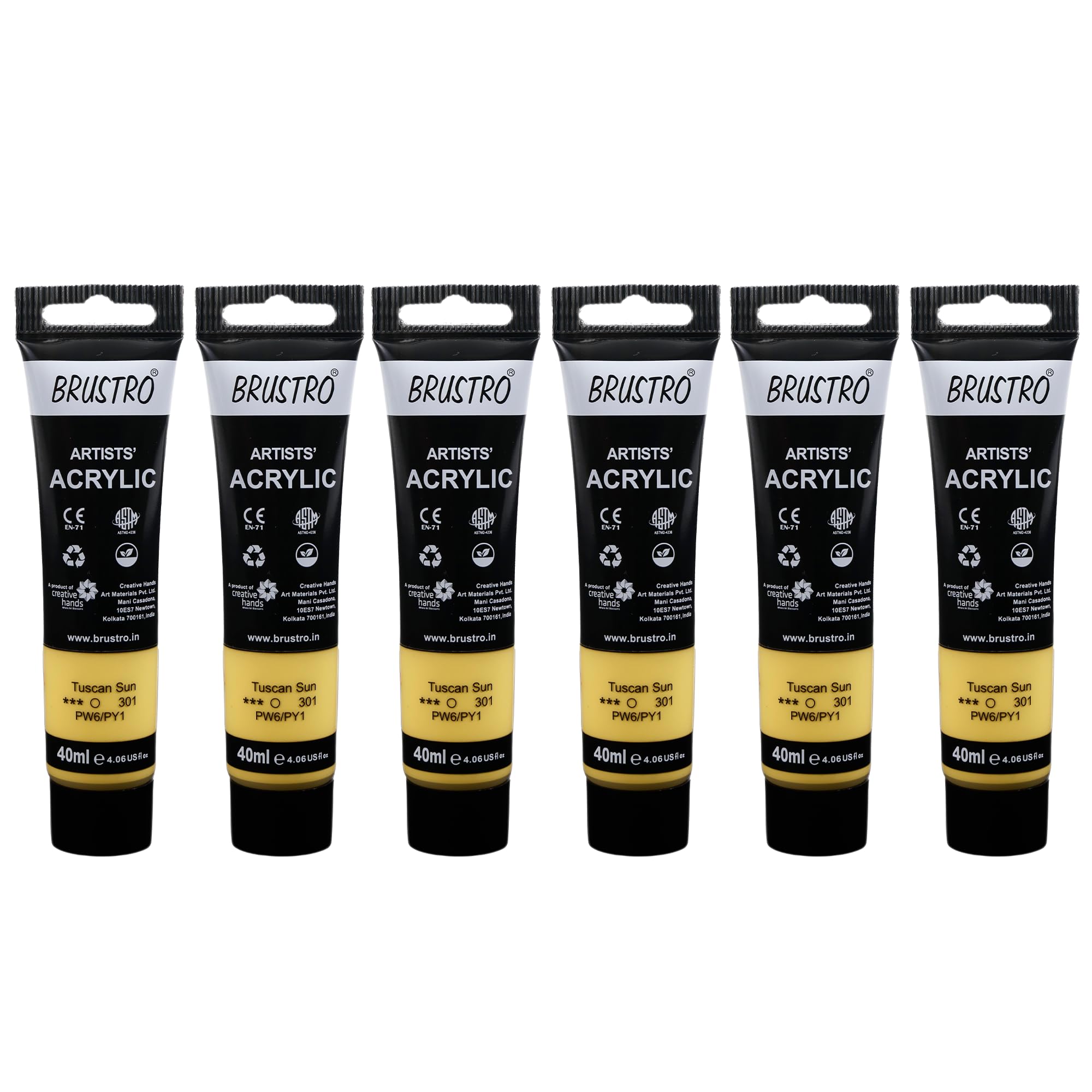 BRUSTRO Pintura acrílica para artistas, 40 ml, sol toscano, tono pastel, paquete de 6 tubos, no tóxica, a base de agua, mezclable, ideal para pintura, efectos texturizados en lienzo, papel