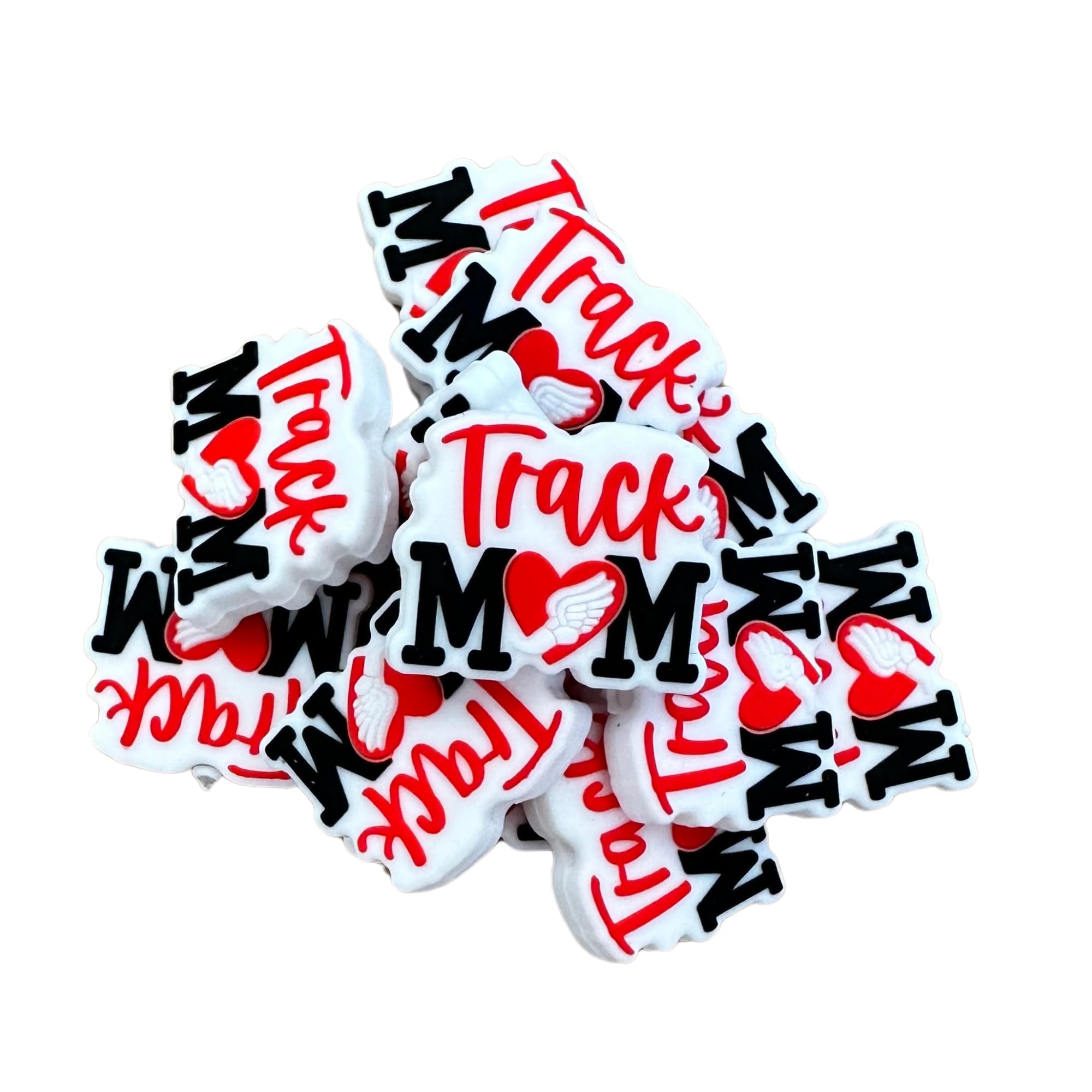 Lashicorn Track Mom Silicone Focal Bead | 12 Pack 1.1x.9” Bulk Wholesale for Keychain Making Kit Pen Running High School Coach