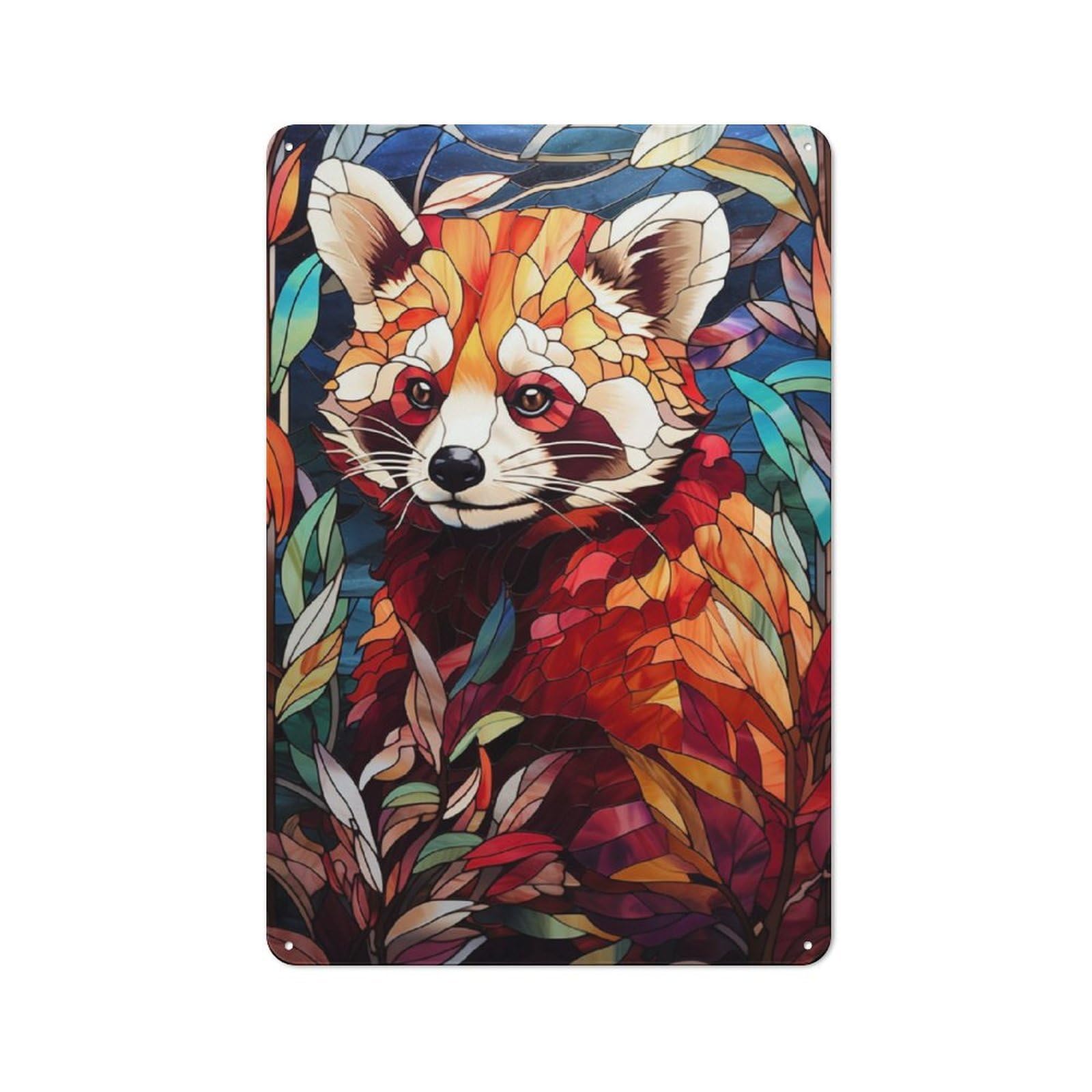 Distressed Look Red Panda Stained Glass Decorative Tin Sign 30x20cm, Retro Room Decor for Lounge, Study, Pub Or Wall Gallery