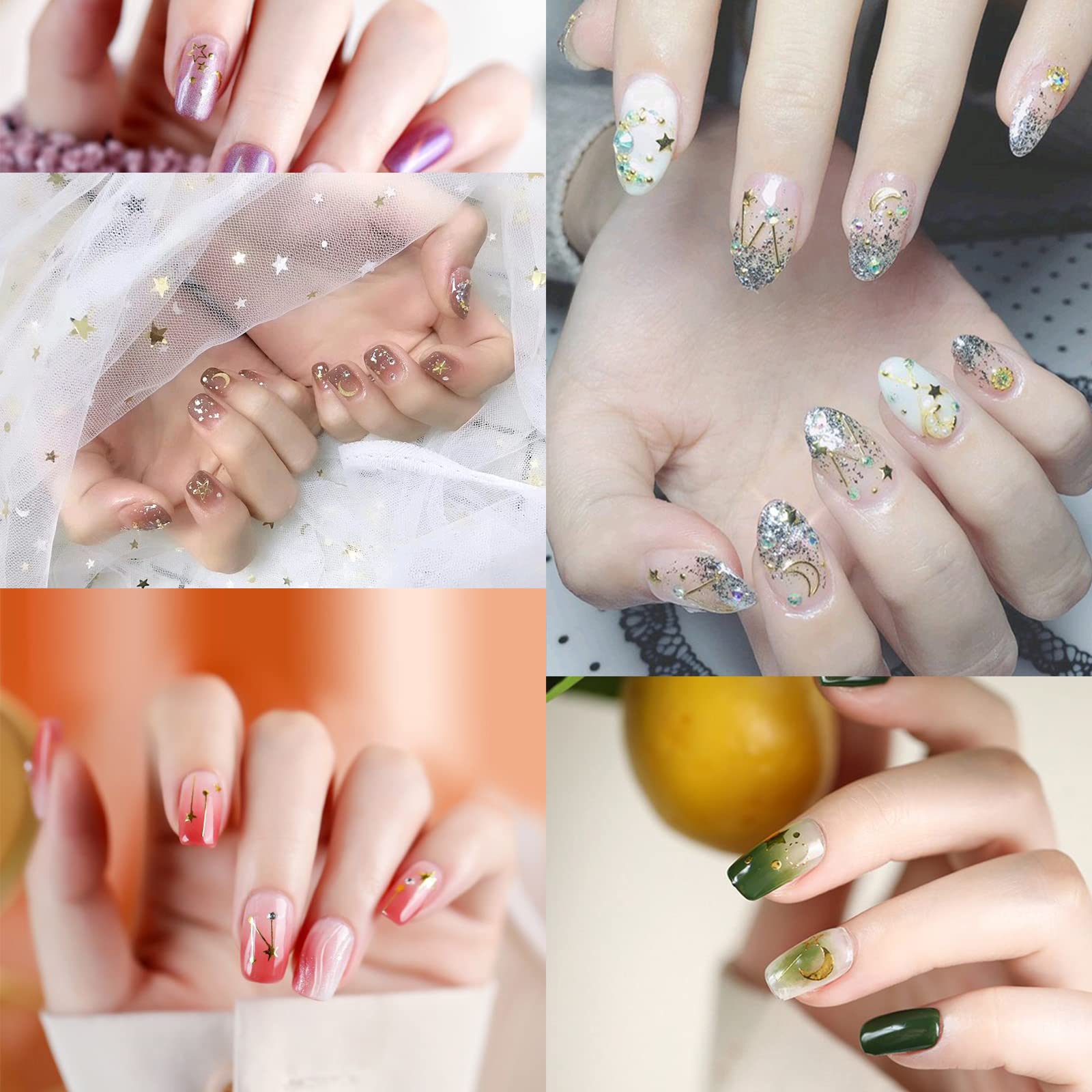 MWOOT Nagelaufkleber Gold – 10 Bögen 3D-Sticker Mit Edelsteinen, Herzen & Mustern Für Maniküre & Nail Art