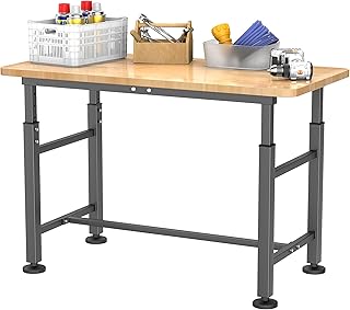 EVERHANGER Workbench for Garage, Adjustable Height Work Table, Heavy Duty Rubber Wood Top Workstation for Workshop, 47.5 x 23.5 Inch