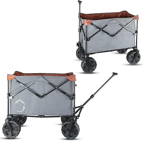 Carrito de jardín plegable para exteriores, carrito de playa con ruedas grandes para arena, gris, 176L de alta capacidad