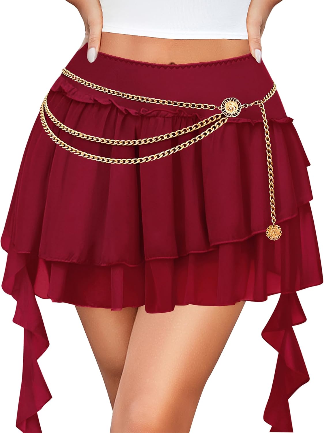 Avidlove Women's Pleated Mini Skirt Mesh Layered Ruffled Skirt Casual Ruffles Flowy Hem S-XXL